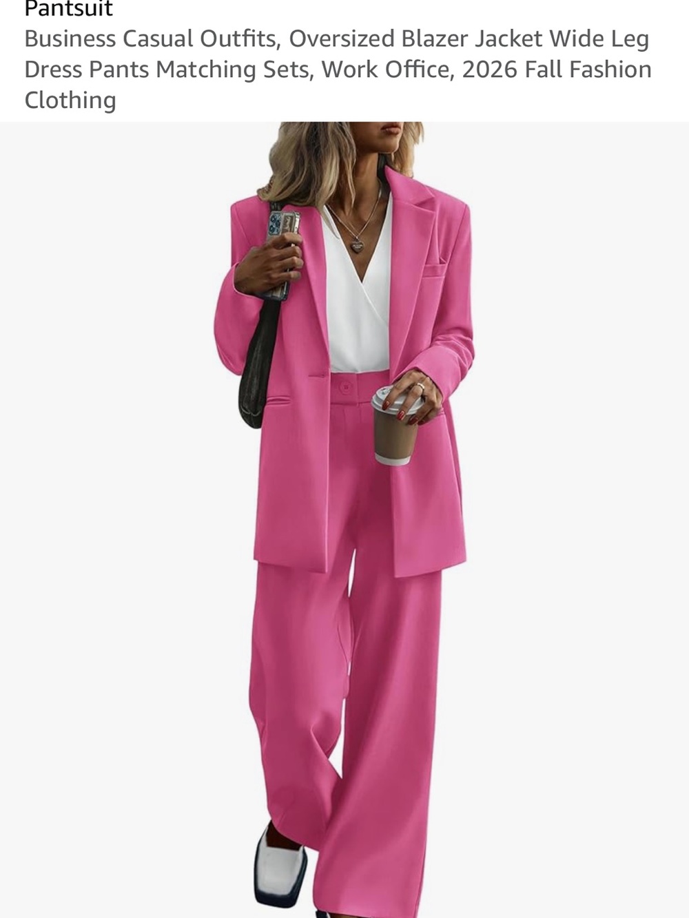 Amazon Pink Oversized Blazer and Wide-Leg Pantsuit